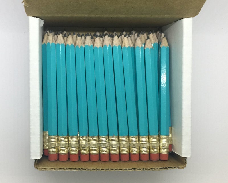 Express Pencils Half Pencils with Eraser - Golf, Pew, Short Mini Non Toxic - Hexagon, Sharpened, #2 Pencil, (Color - Light Turquoise), (Box of 72) half gross Golf Pocket Pencils - Image 1